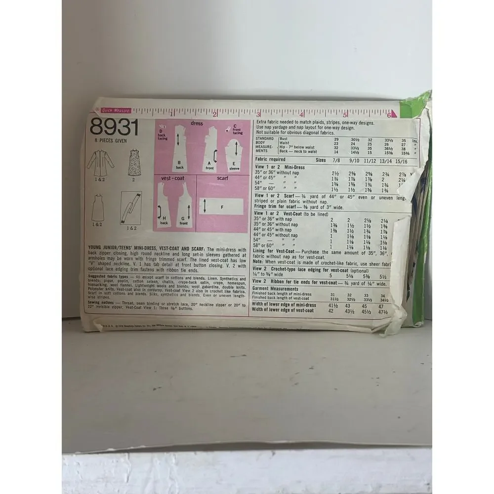 Simplicity Vintage Sewing Patterns 70s AS IS Condition 6879 8931 8373 Teens Jrs